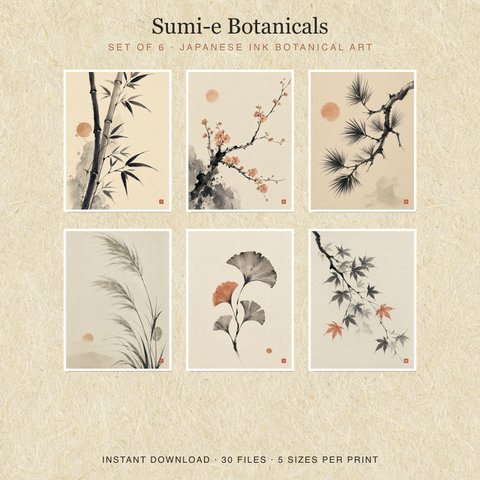 Sumi-e Botanicals — printable wall art set